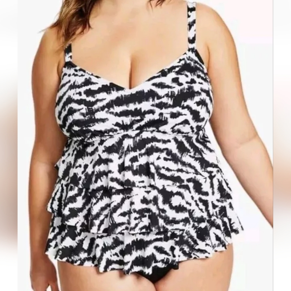 Swim Solutions Tummy Control V-neck One Pc Swimsuit Woman Plus 20 Black Wireless